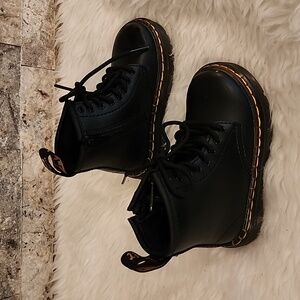Dr Martens Black Lace-Up Combat Boots with Yellow Stitching